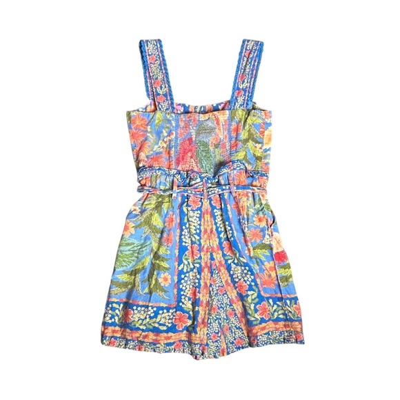 Farm Rio Stitched Garden Romper Floral Print Button Front Tie Waist Womens Small - Picture 6 of 13